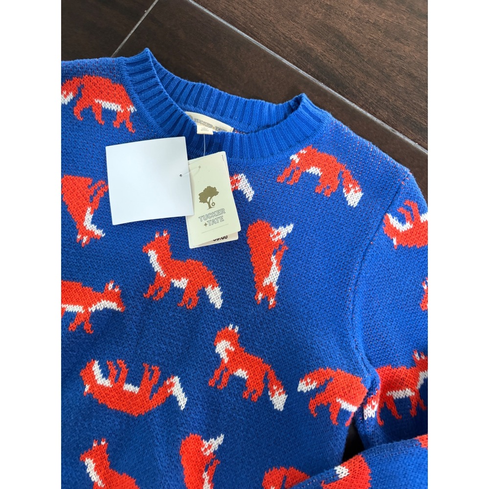 Tucker + Tate Kids Blue Fox Intarsia Knit Crewneck Sweater Size 6 NWT